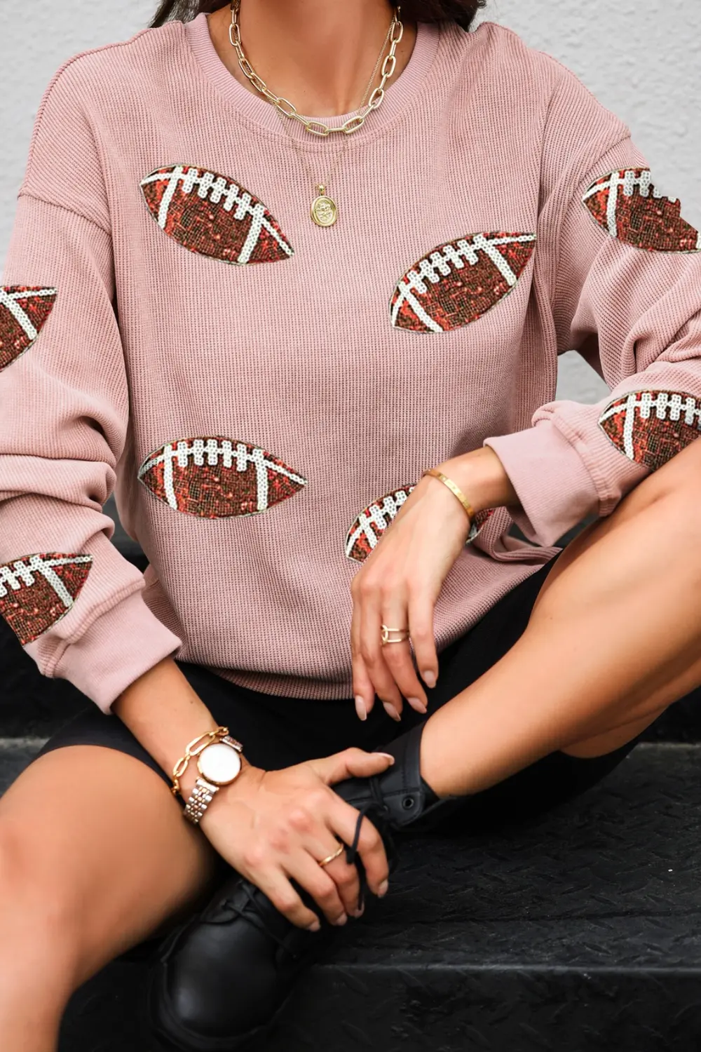 Sequin Football Patch Corduroy Sweatshirt, image 5