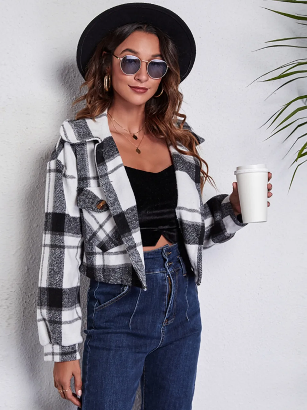 Plaid Button Front Jacket with Pockets, image 6