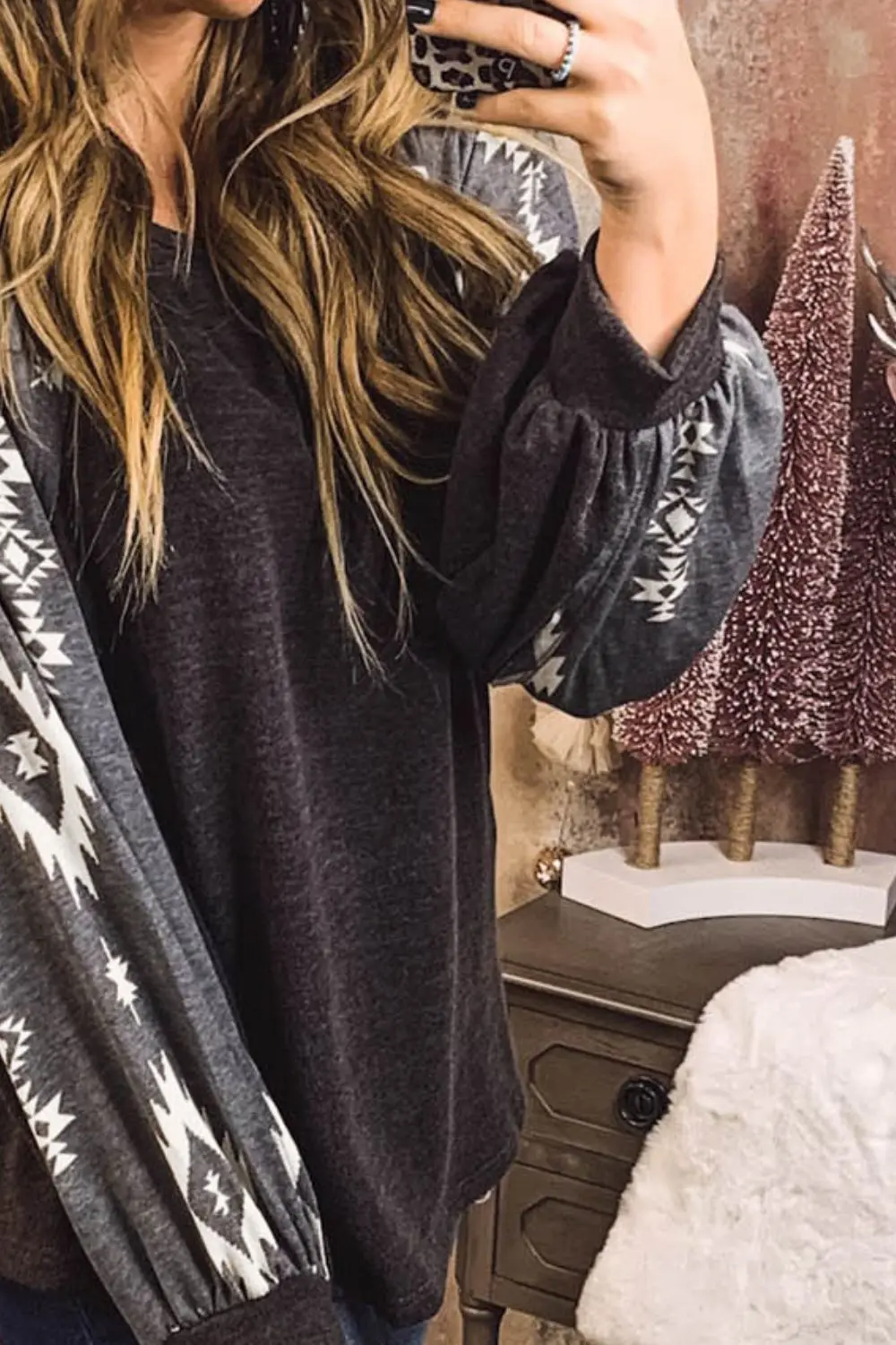 Geometric Round Neck Long Sleeve T-Shirt, image 6