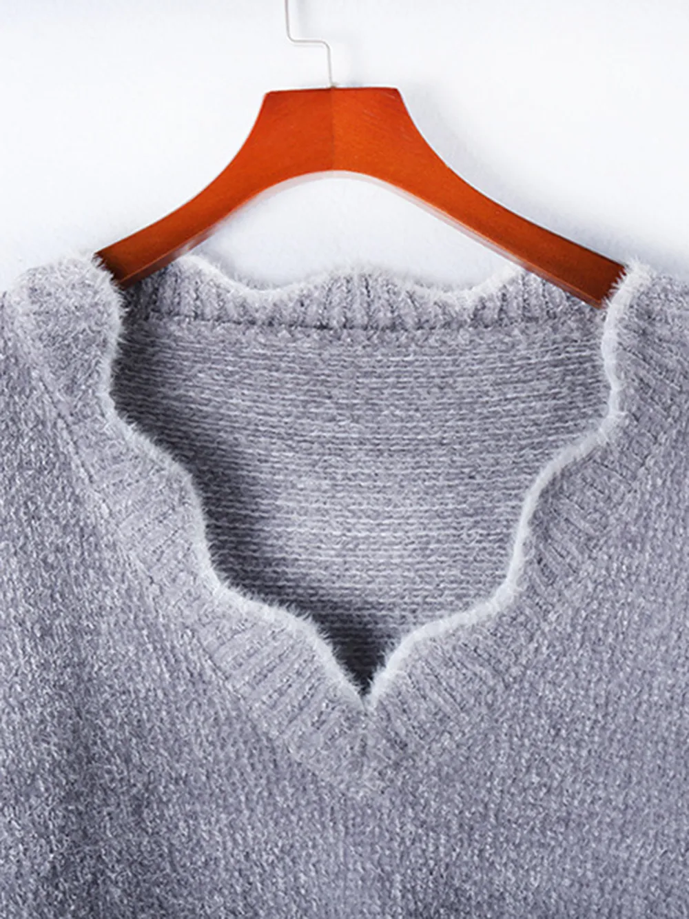 Notched Dropped Shoulder Long Sleeve Sweater, image 12