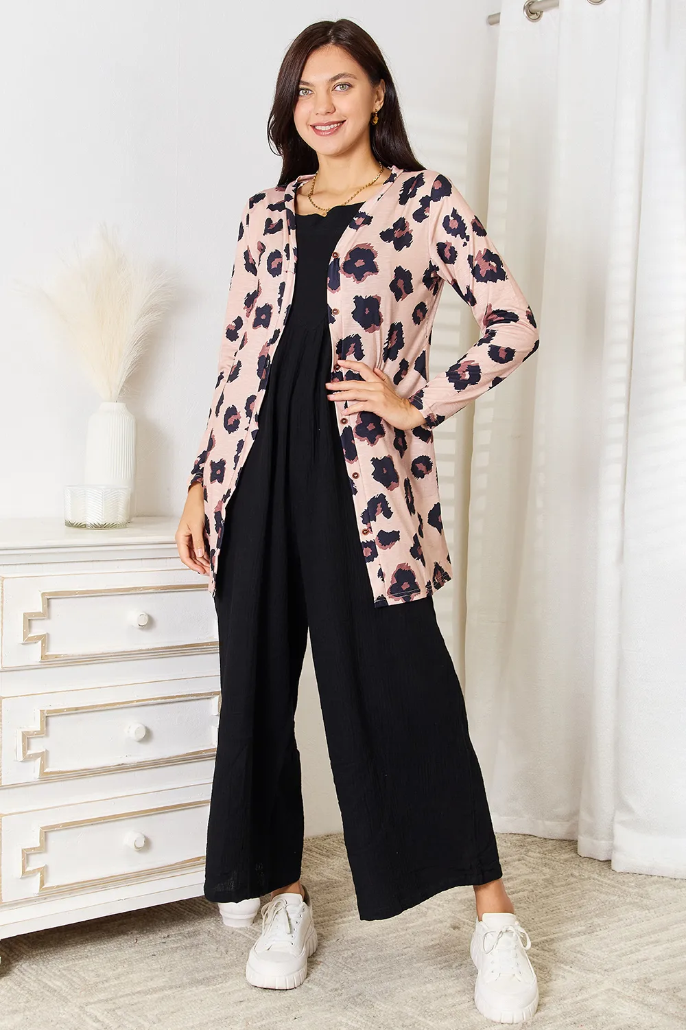 Printed Button Front Longline Cardigan, image 4