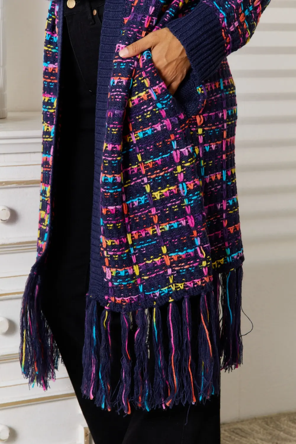 Fringe Hem Open Front Cardigan, image 4