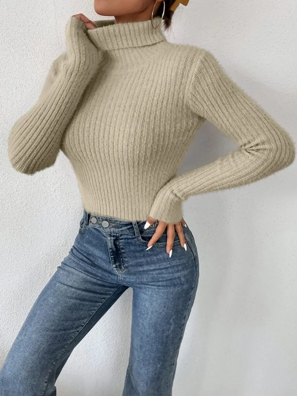 Ribbed Turtleneck Long Sleeve Sweater, image 8
