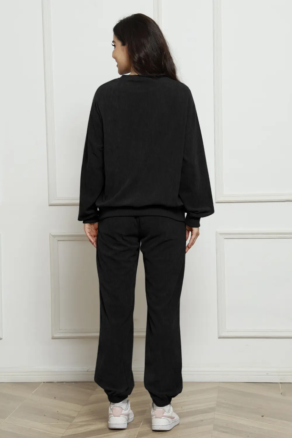 Corduroy Round Neck Sweatshirt and Sweatpants Set, image 21