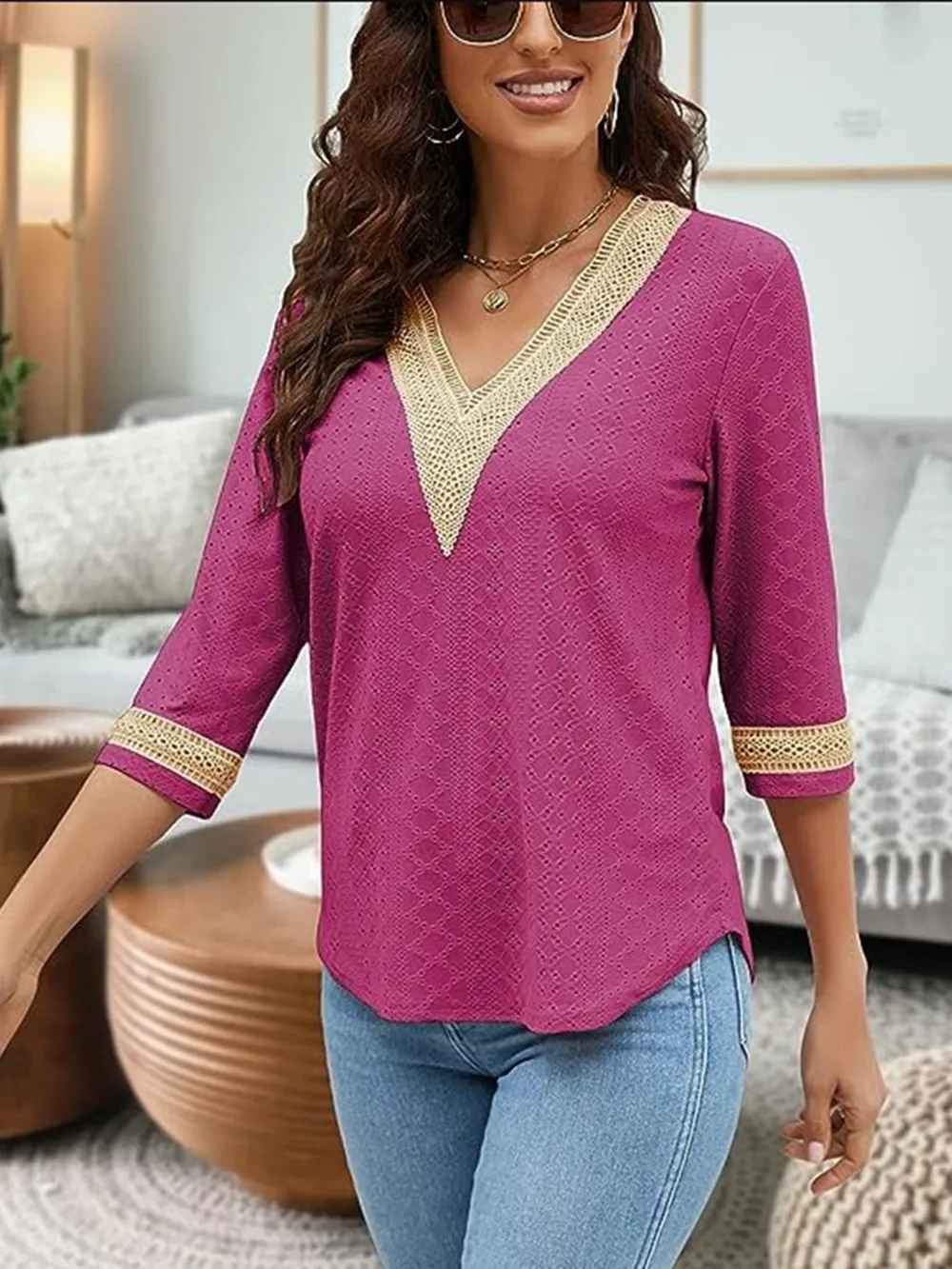 V-Neck Eyelet Blouse, image 34