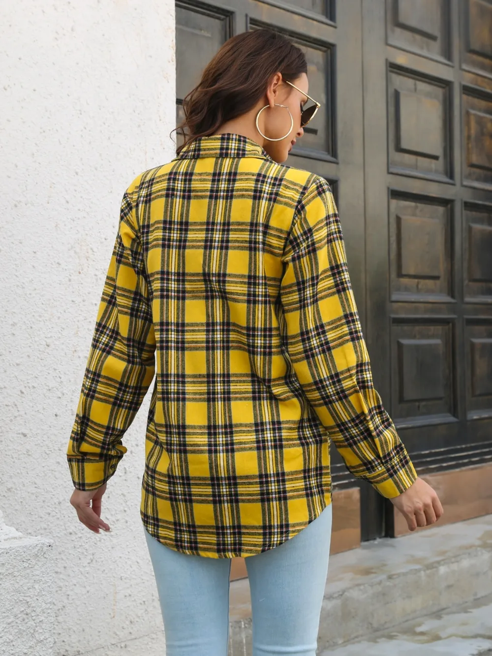 Plaid Collared Neck Buttoned Shirt with Pockets, image 11