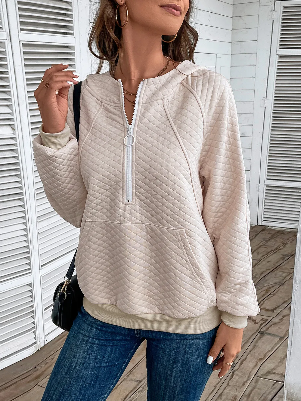 Half Zip Hoodie with Pocket, image 3