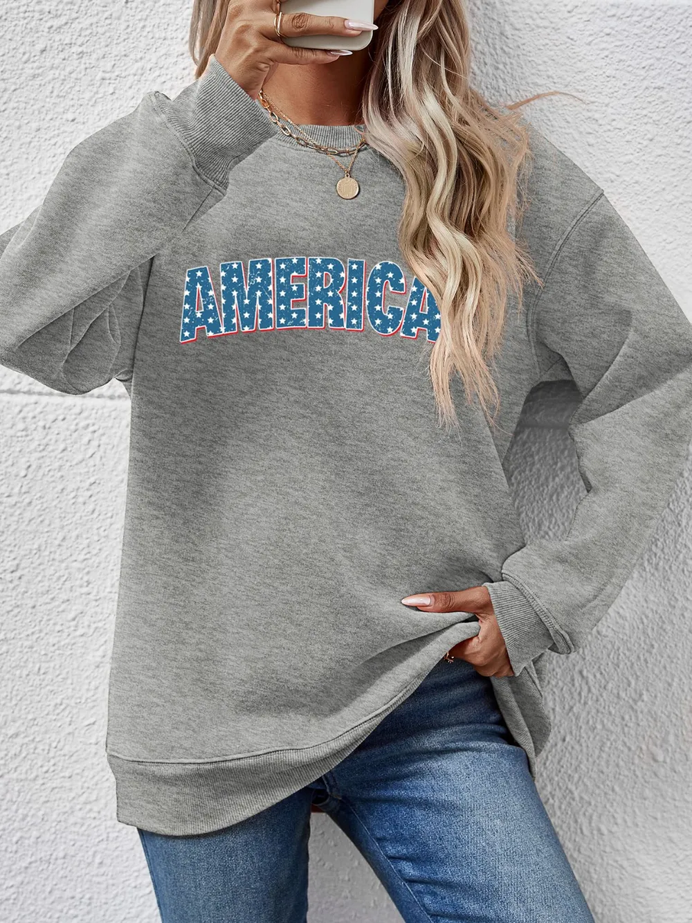 AMERICA Round Neck Dropped Shoulder Sweatshirt, image 5