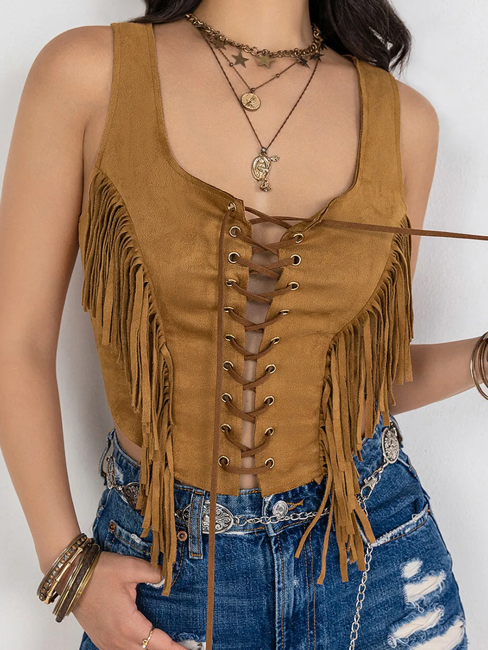 Fringe Lace-Up Vest, image 9