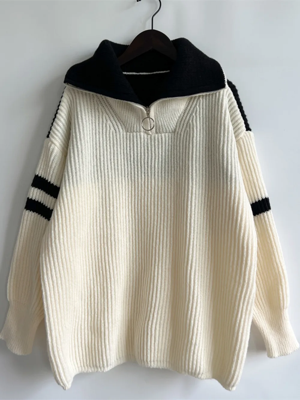 Ribbed Two-Tone Half Zip Sweater, image 8