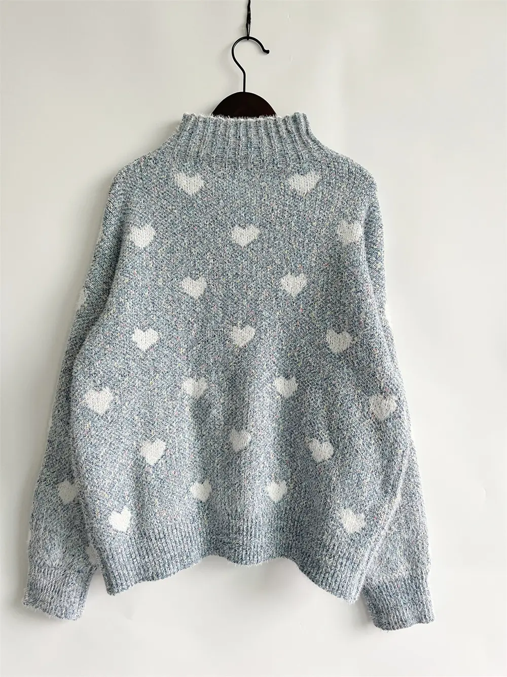 Heart Heathered Turtleneck Drop Shoulder Sweater, image 5