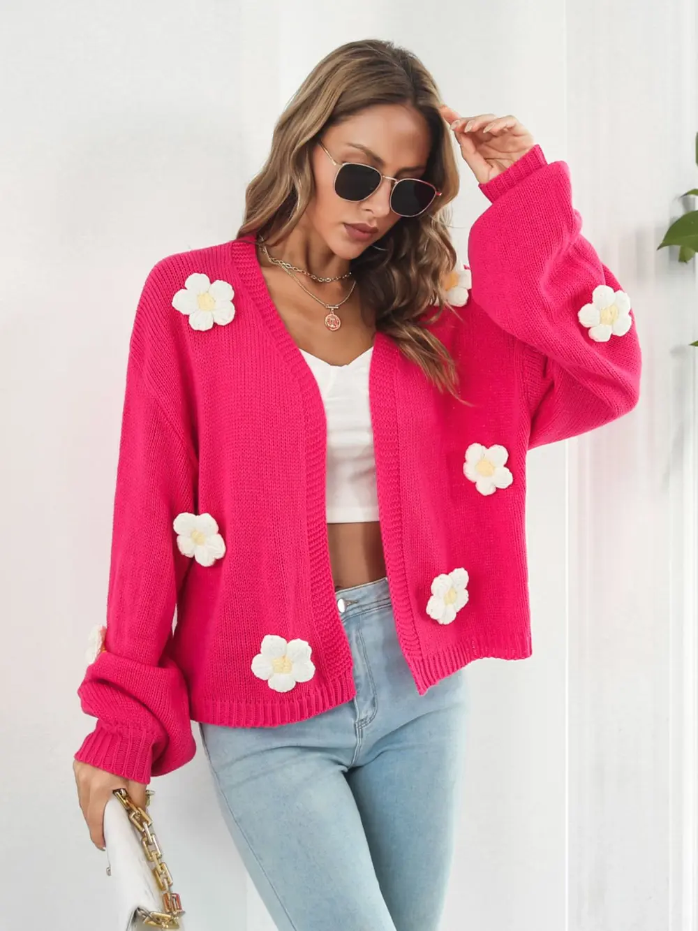 Floral Open Front Long Sleeve Cardigan, image 2