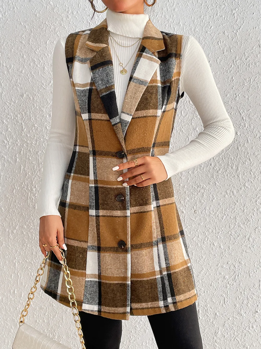 Plaid Lapel Collar Vest, image 8