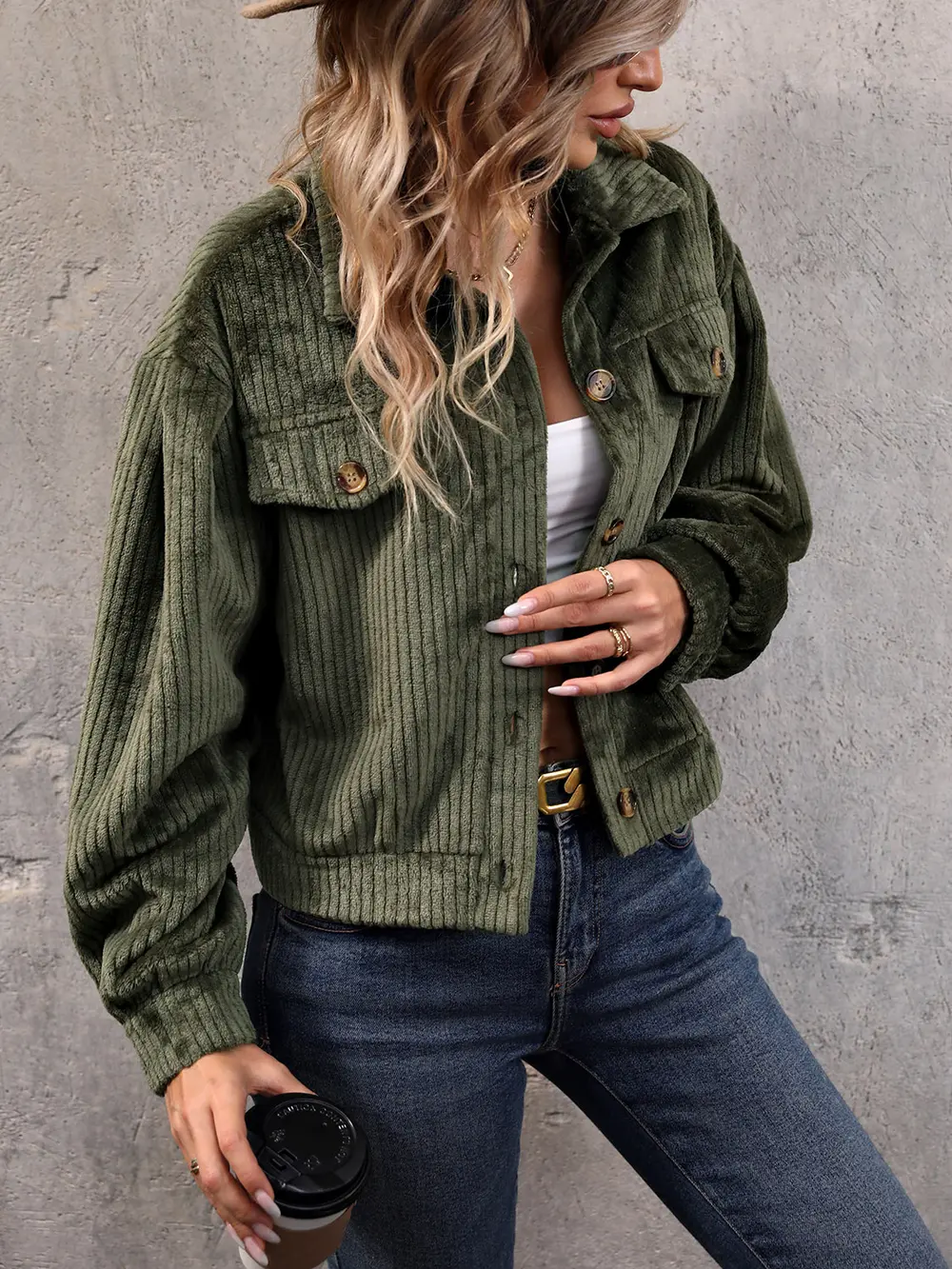 Perfee Collared Neck Button Front Jacket with Pockets, image 3