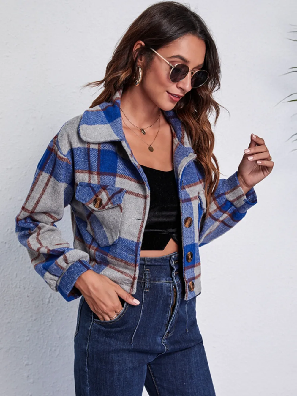 Plaid Button Front Jacket with Pockets, image 12