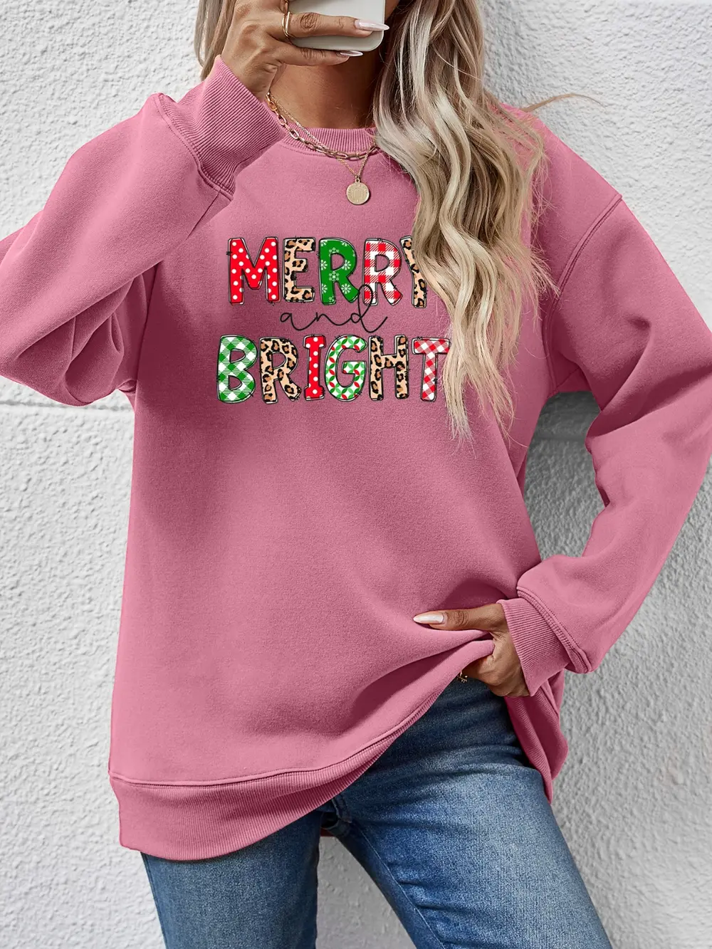 MERRY AND BRIGHT Round Neck Sweatshirt, image 8