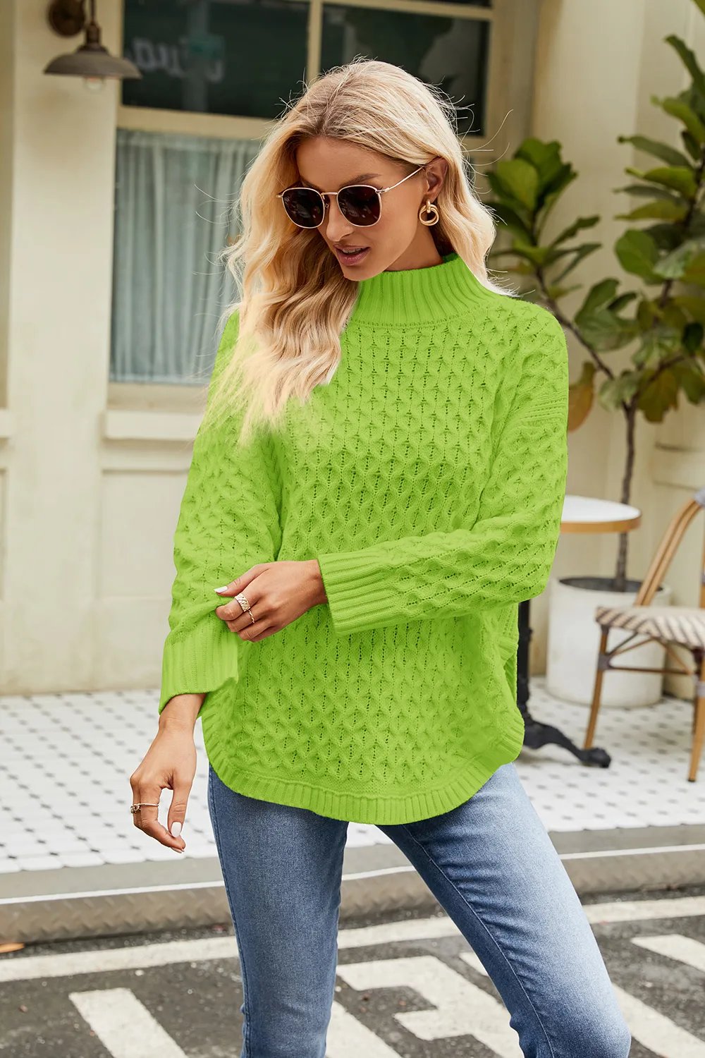 Slit Long Sleeve Mock Neck Sweater, image 7