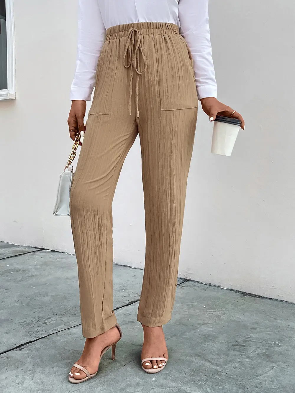 Texture Drawstring Pants with Pockets, image 4