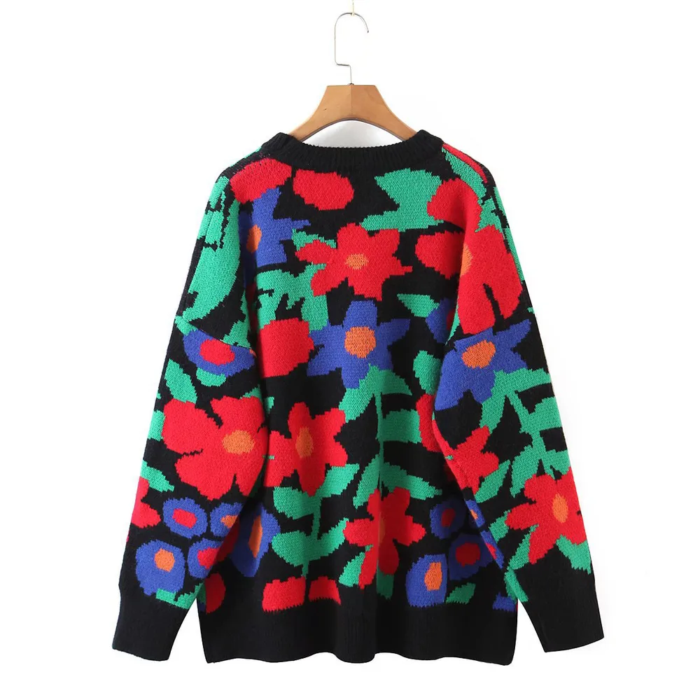 Floral Round Neck Drop Shoulder Sweater, image 6