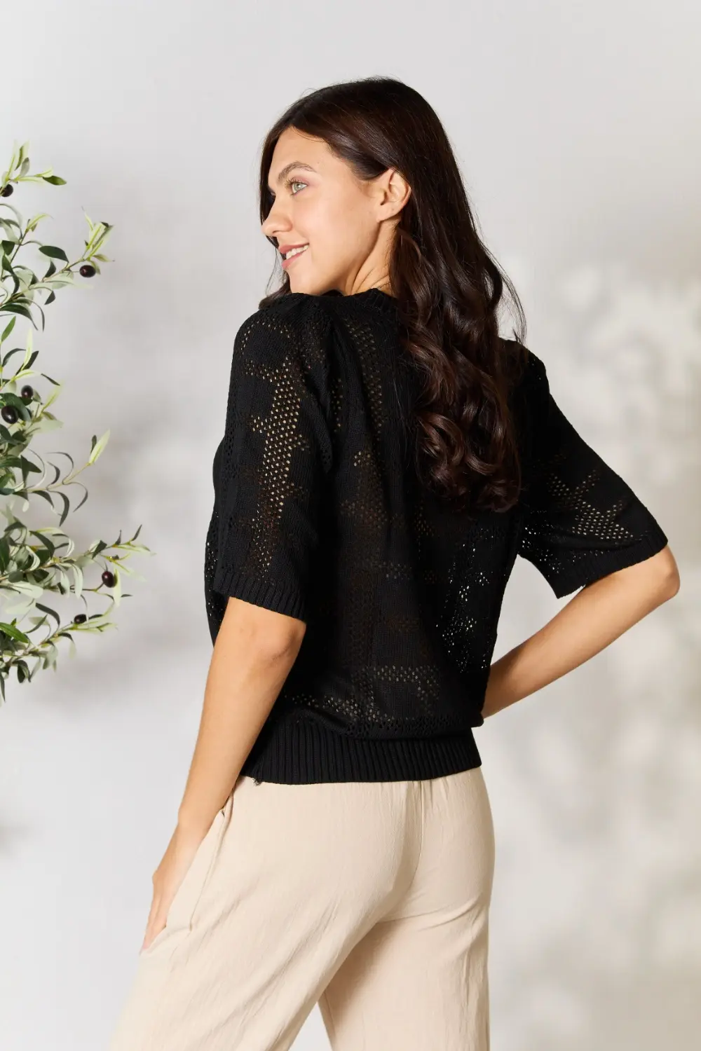 Ribbed Trim Round Neck Knit Top, image 8