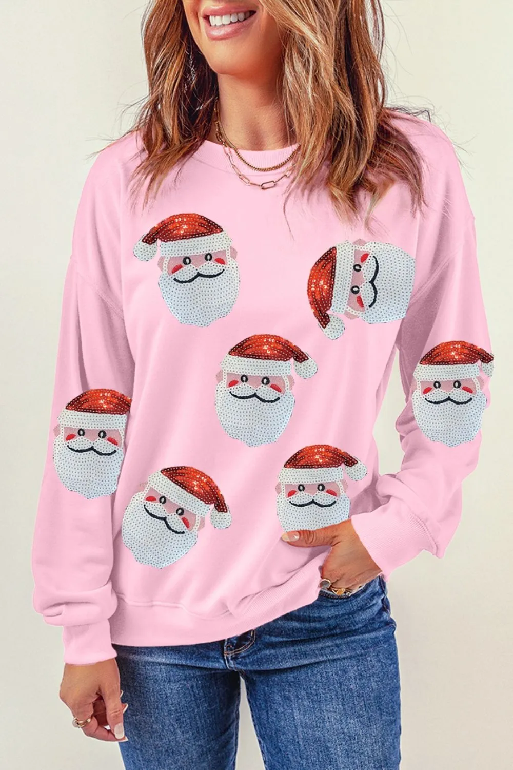 Sequin Santa Patch Round Neck Sweatshirt, image 8