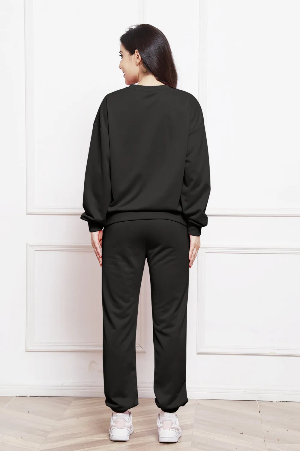 Round Neck Long Sleeve Sweatshirt and Pants Set, image 6