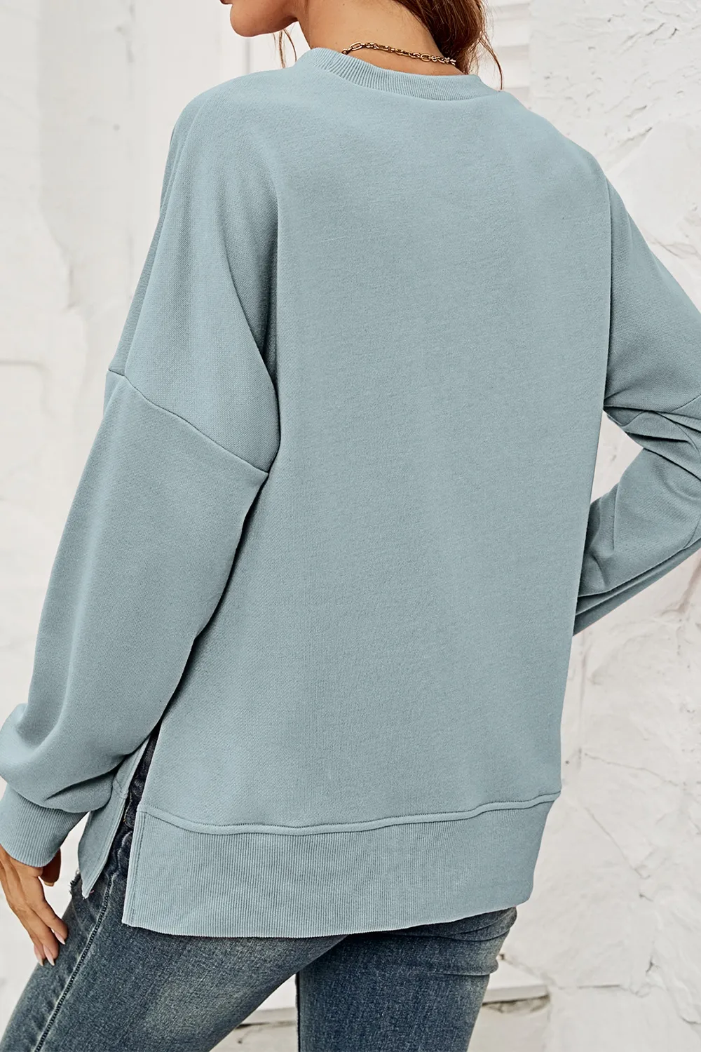 Round Neck Dropped Shoulder Slit Sweatshirt, image 9