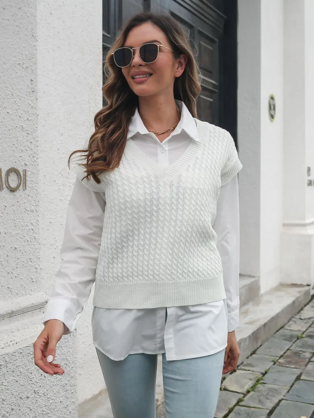 Cable-knit V-Neck Sweater Vest, image 10