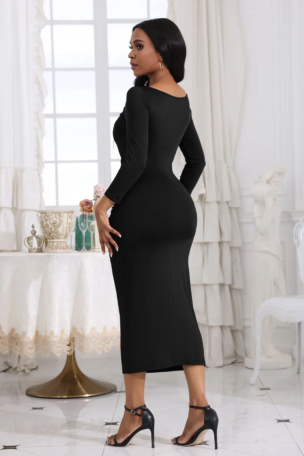 Ruched Boat Neck Midi Dress, image 6