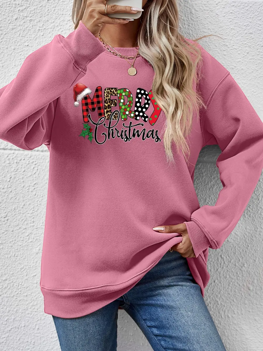 MERRY CHRISTMAS Round Neck Dropped Shoulder Sweatshirt, image 13