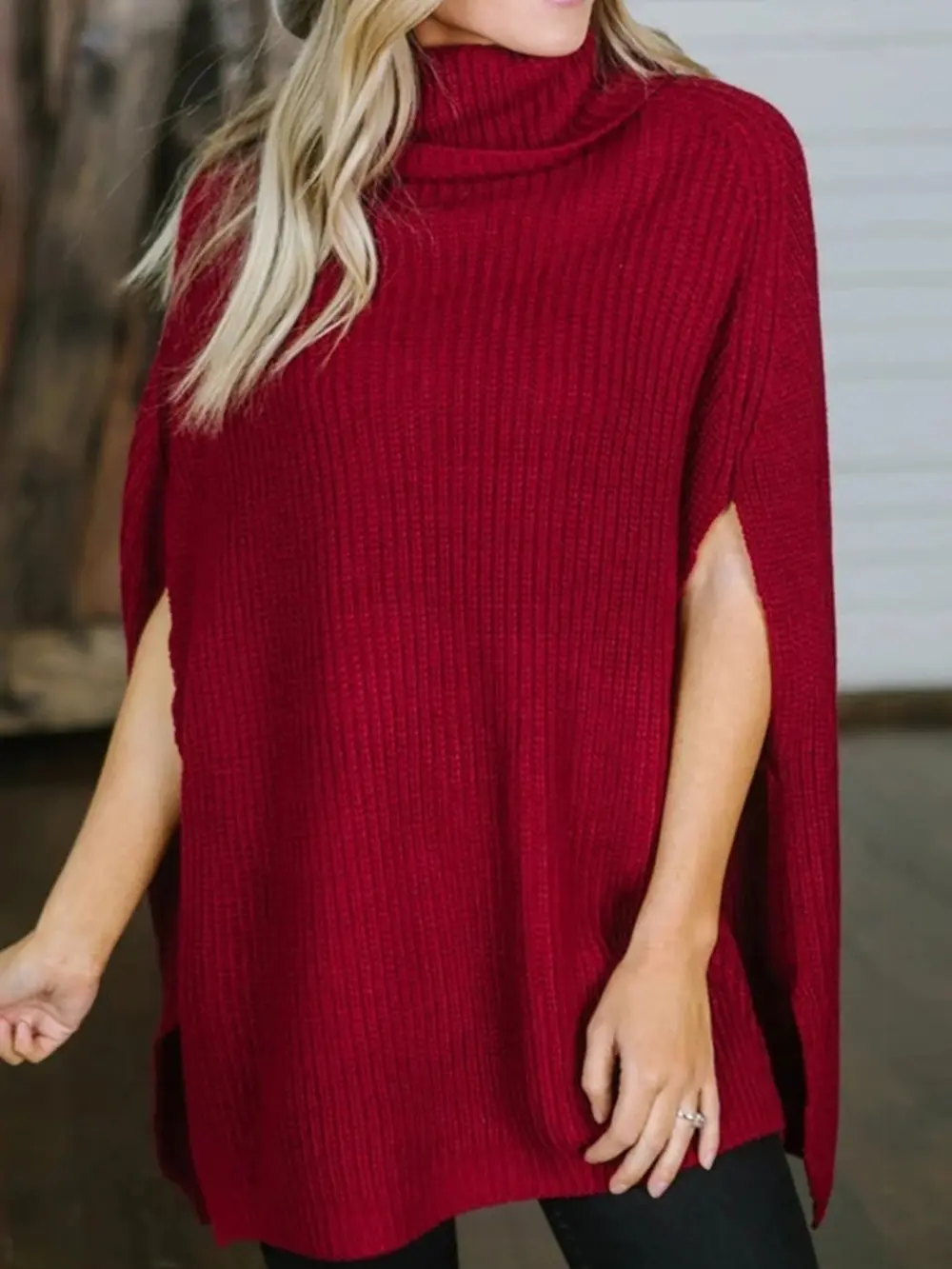Turtleneck Slit Sweater, image 3