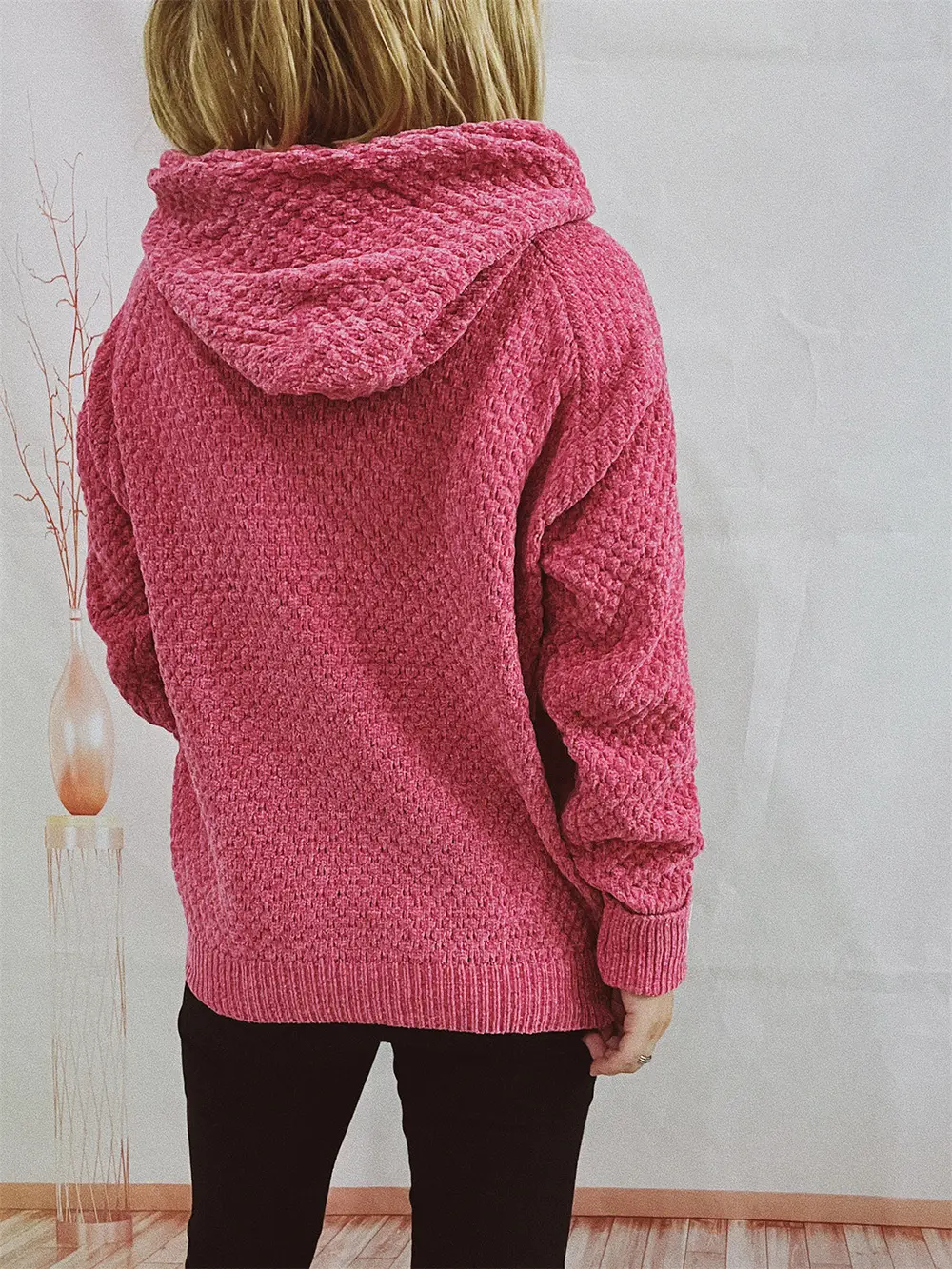 Drawstring Long Sleeve Hooded Sweater, image 16