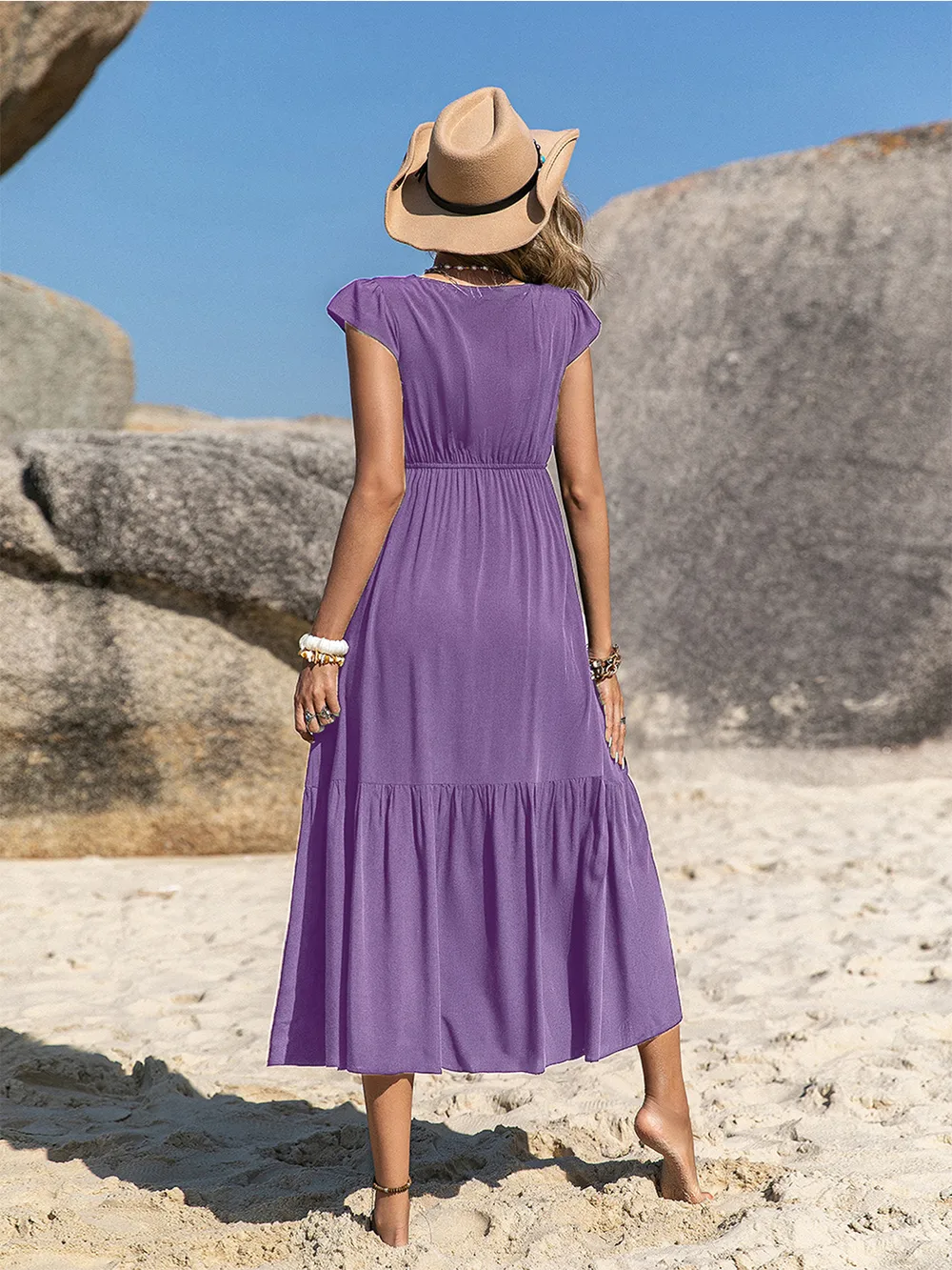 Embroidered Square Neck Ruffle Hem Dress, image 14