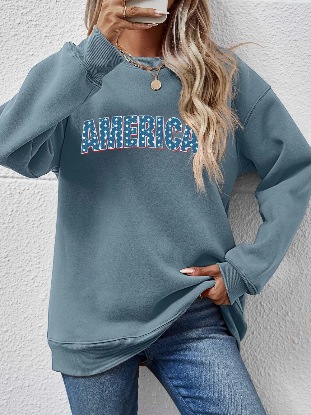 AMERICA Round Neck Dropped Shoulder Sweatshirt, image 14