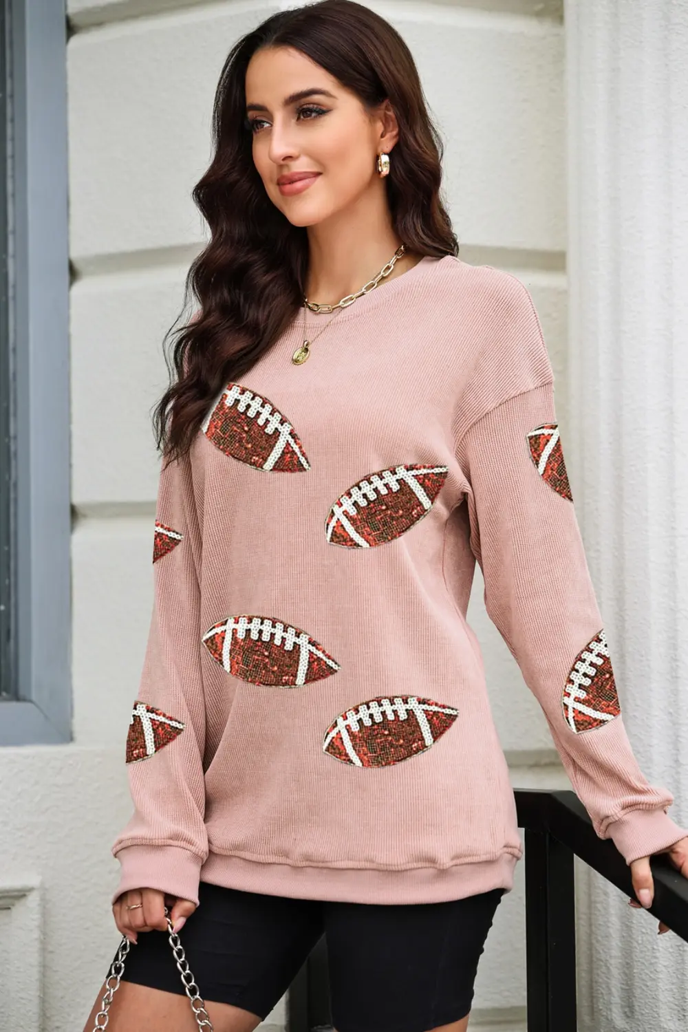 Sequin Football Patch Corduroy Sweatshirt, image 6