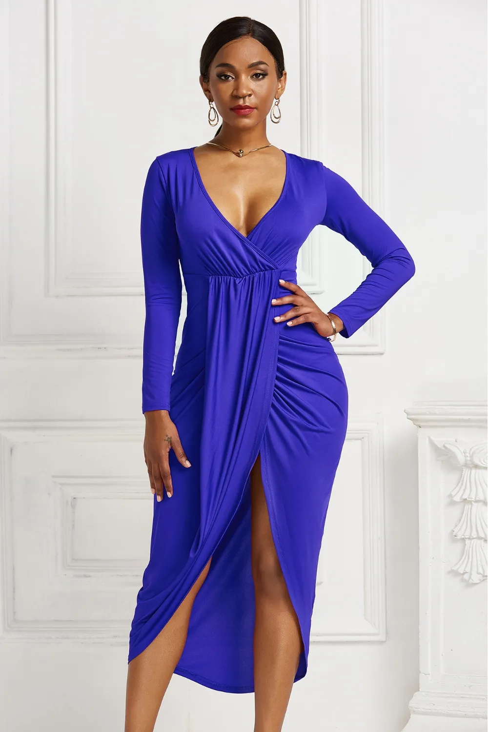 High-low Ruched Surplice Long Sleeve Dress, image 23
