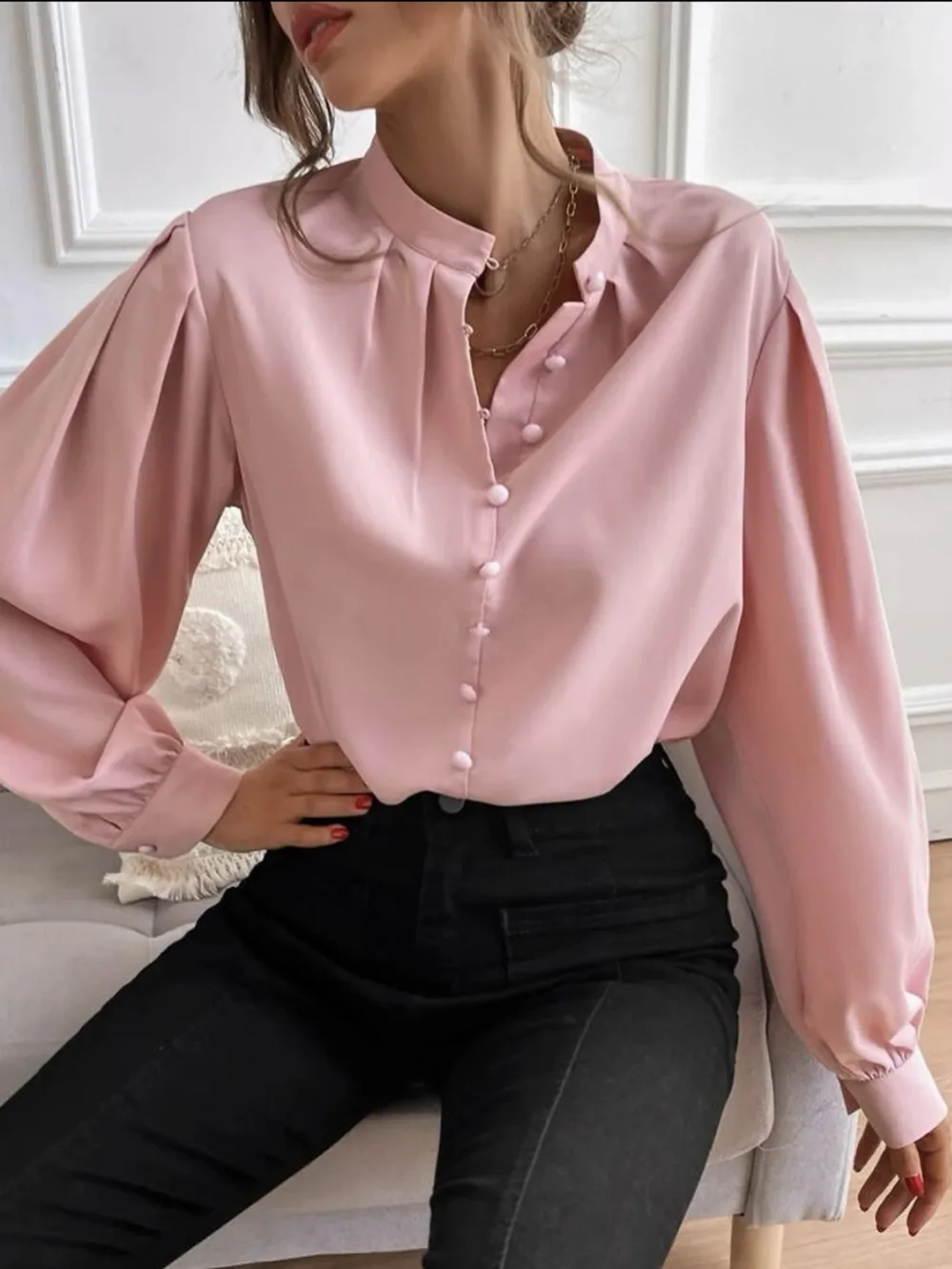 Mock Neck Button Front Shirt, image 8