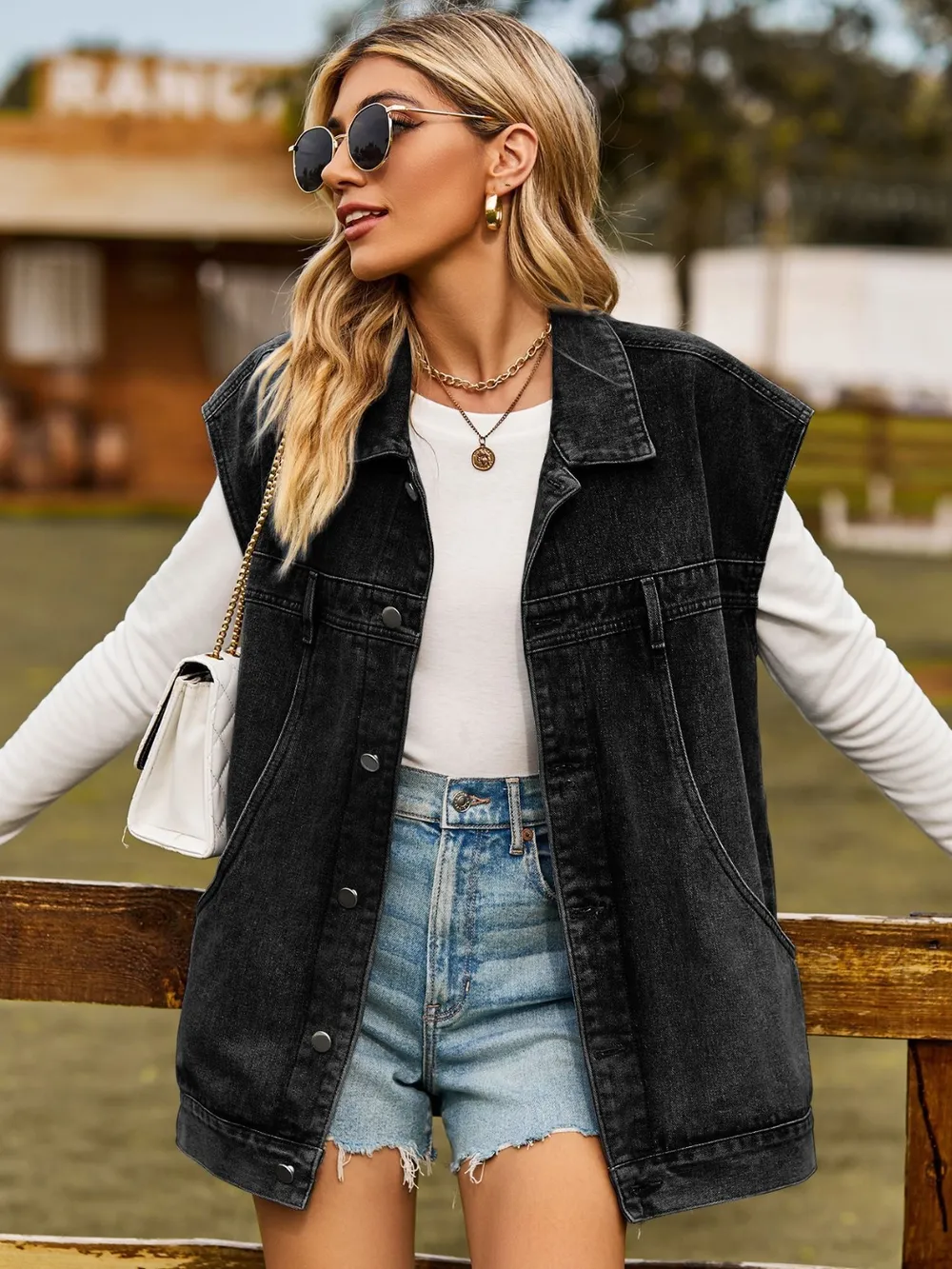 Button Up Collared Neck Sleeveless Denim Jacket, image 8
