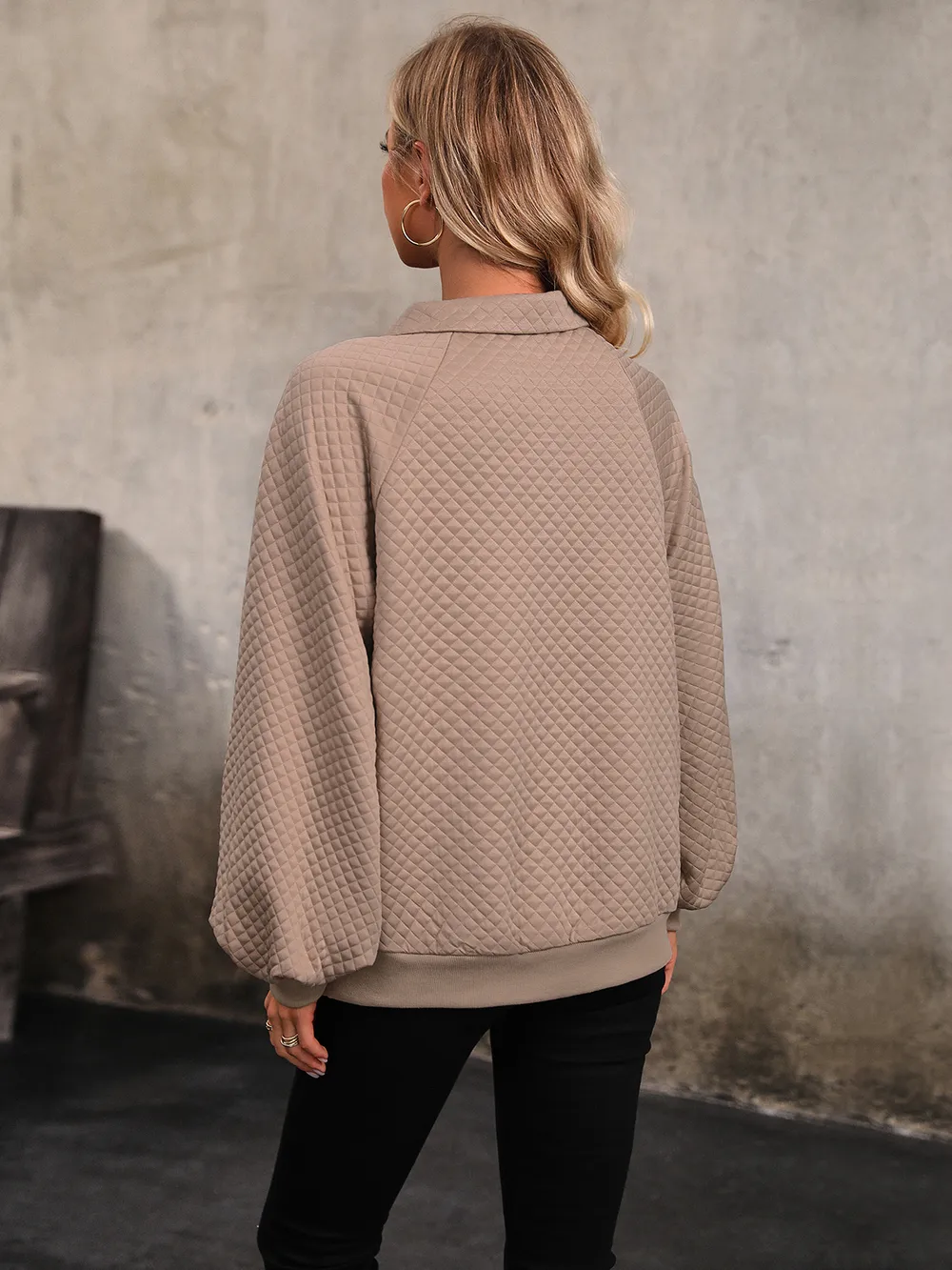 Collared Neck Buttoned Sweatshirt with Pocket, image 2