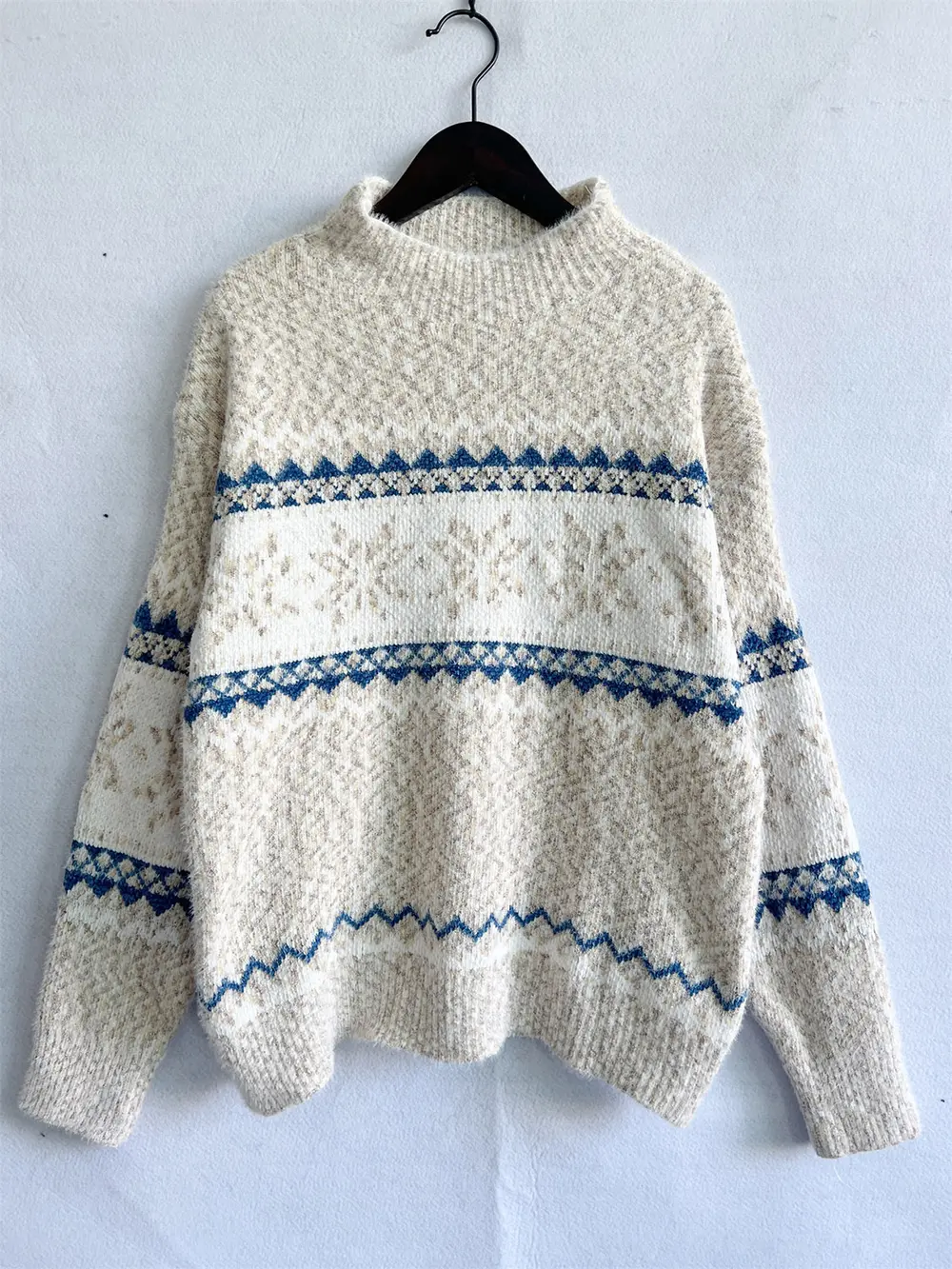 Geometric Mock Neck Dropped Shoulder Sweater, image 4