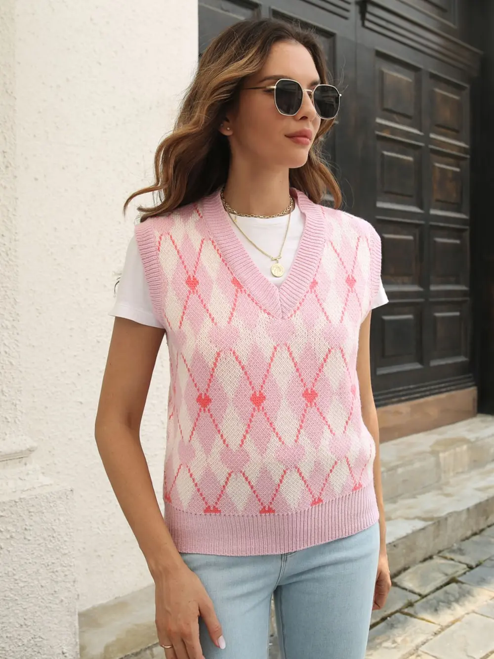 Geometric V-Neck Sweater Vest, image 5