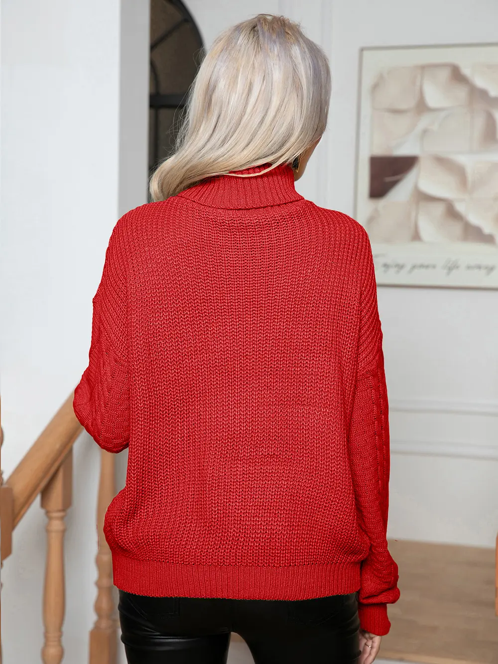Turtleneck Cable-Knit Long Sleeve Sweater, image 2