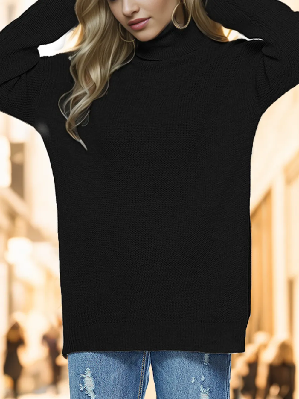 Turtleneck Drop Shoulder Long Sleeve Sweater, image 8