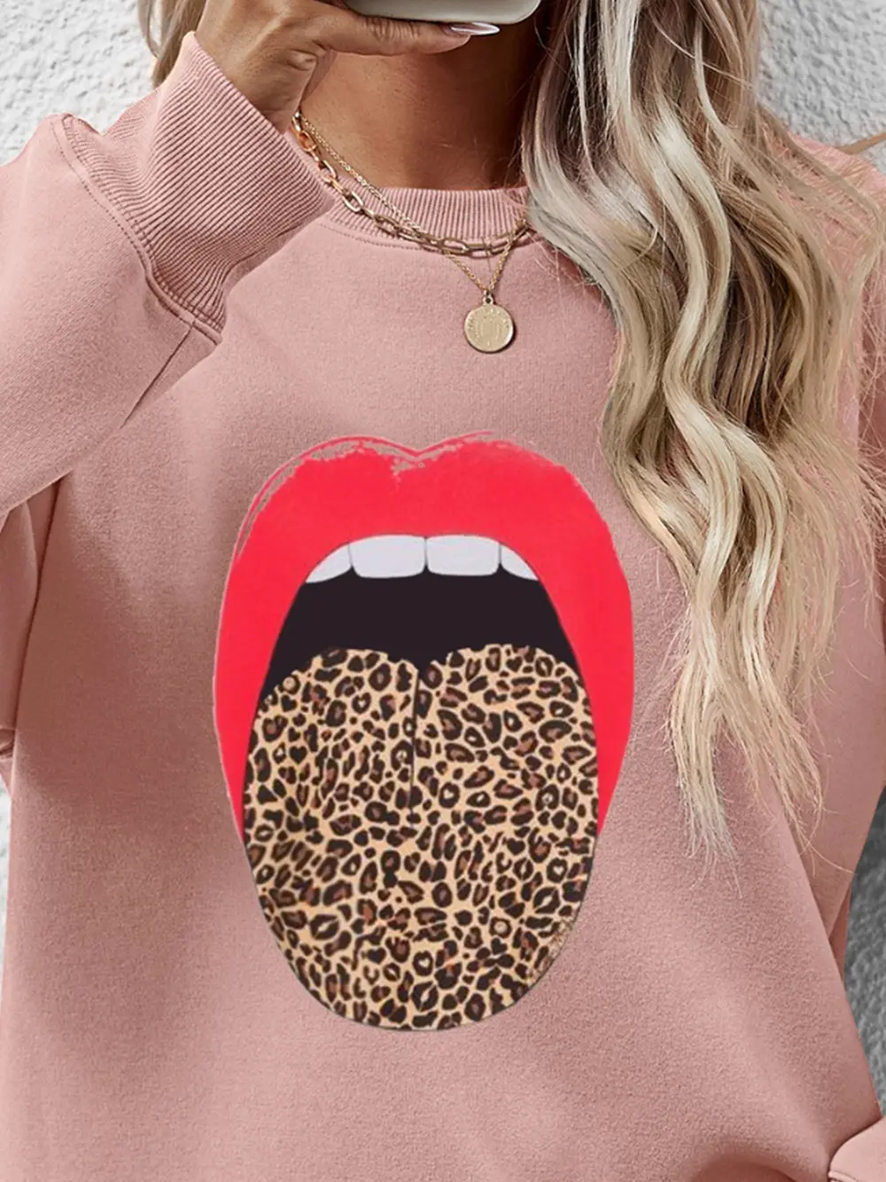 Leopard Lip Graphic Round Neck Sweatshirt, image 23