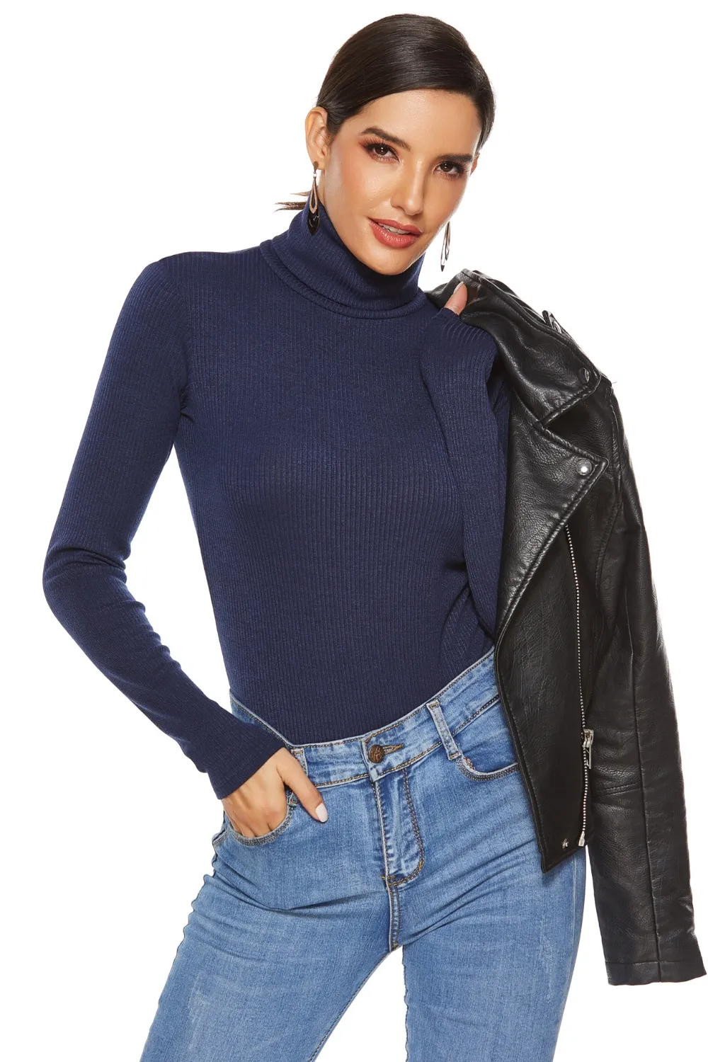 Ribbed Turtleneck Long Sleeve Bodysuit, image 4