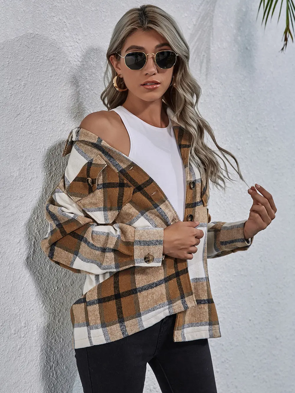 Plaid Button Down Collared Jacket, image 3