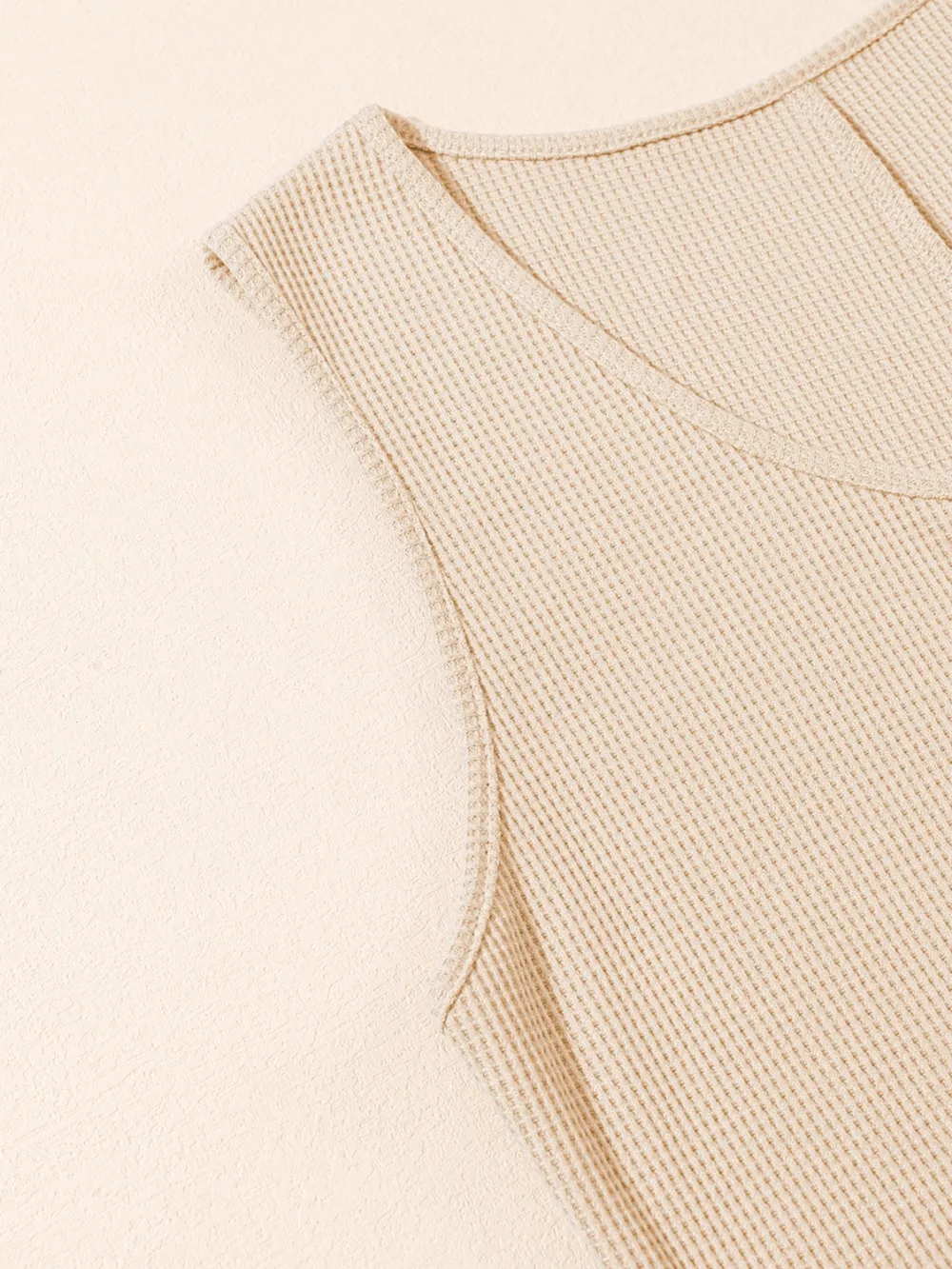 Waffle-Knit Half Button Sleeveless Romper with Pockets, image 22