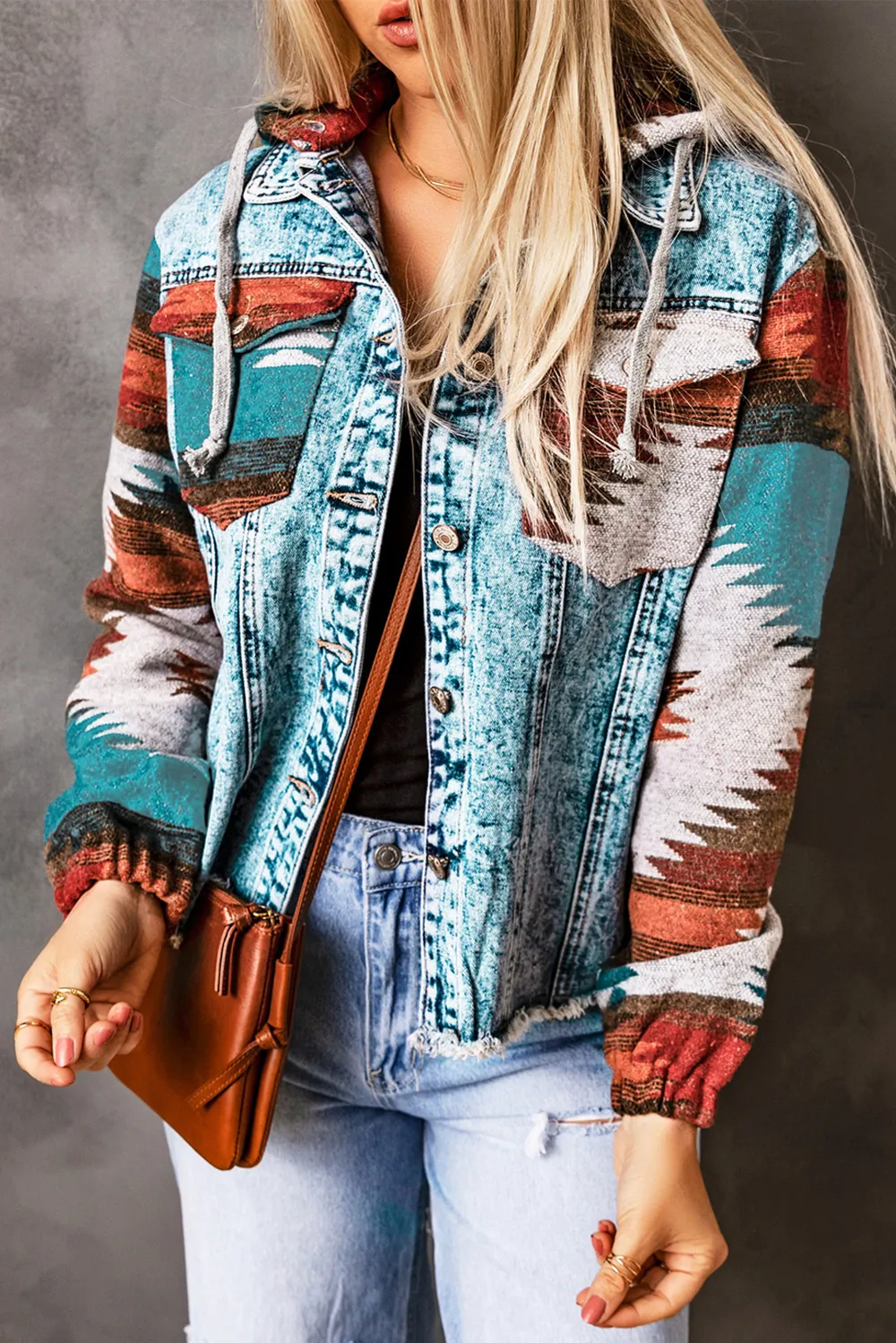 Drawstring Hooded Pocketed Denim Jacket, image 11