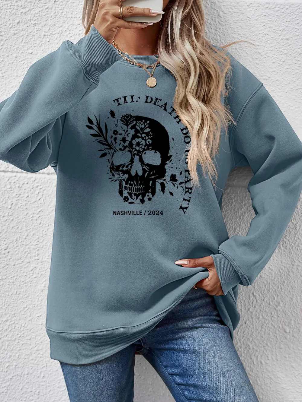 Graphic Round Neck Dropped Shoulder Sweatshirt, image 8