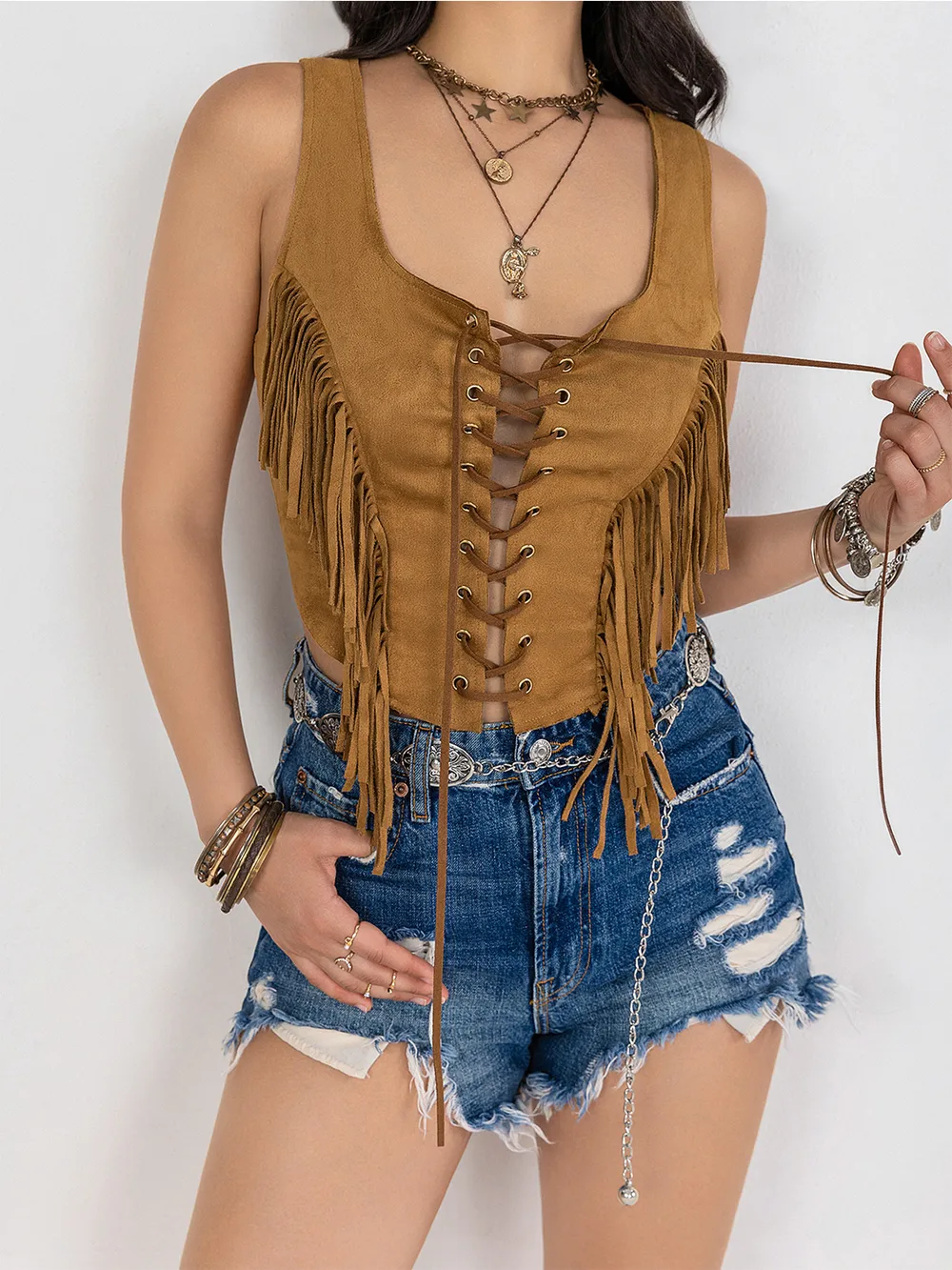 Fringe Lace-Up Vest, image 11